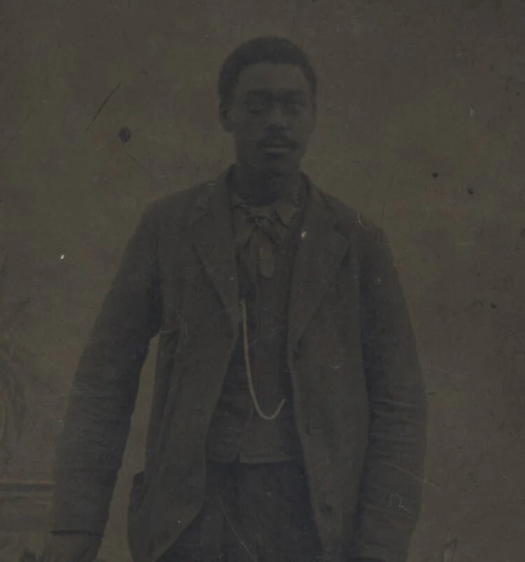 TINTYPE PORTRAIT OF YOUNG AFRICAN-AMERICAN MAN W/ POCKET WATCH