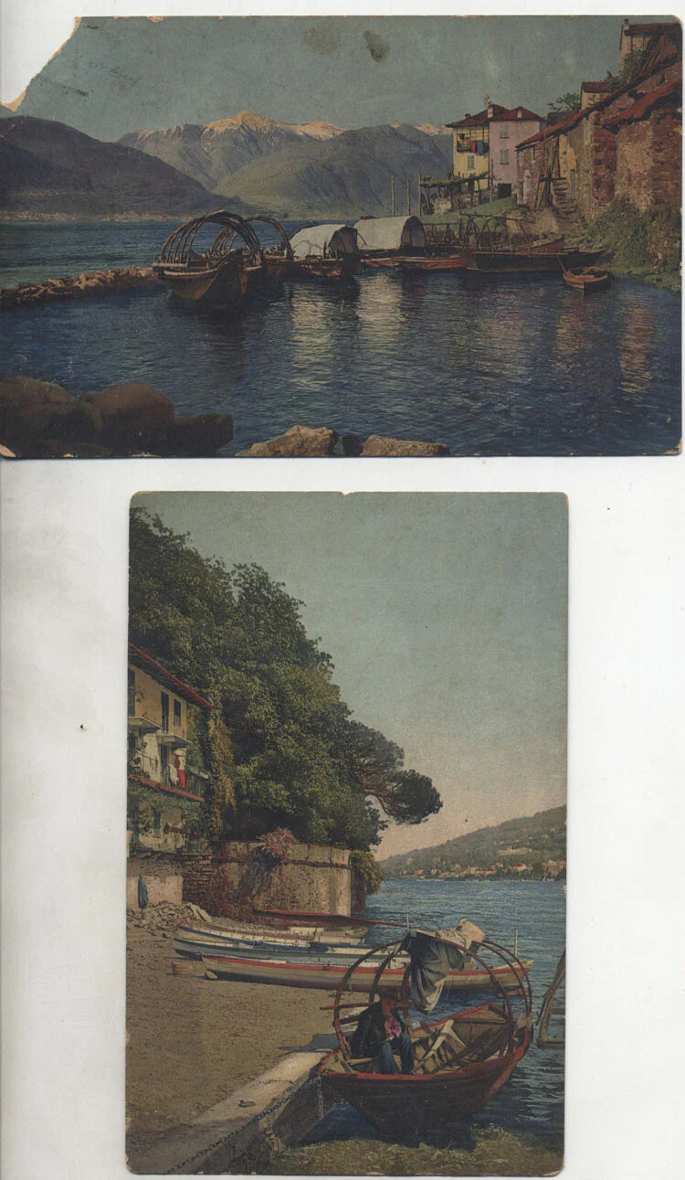 COLOR PHOTO ON POSTCARDS OF LAKE MAGGIORE , RANZO, BELLA ISLAND - SET OF TWO