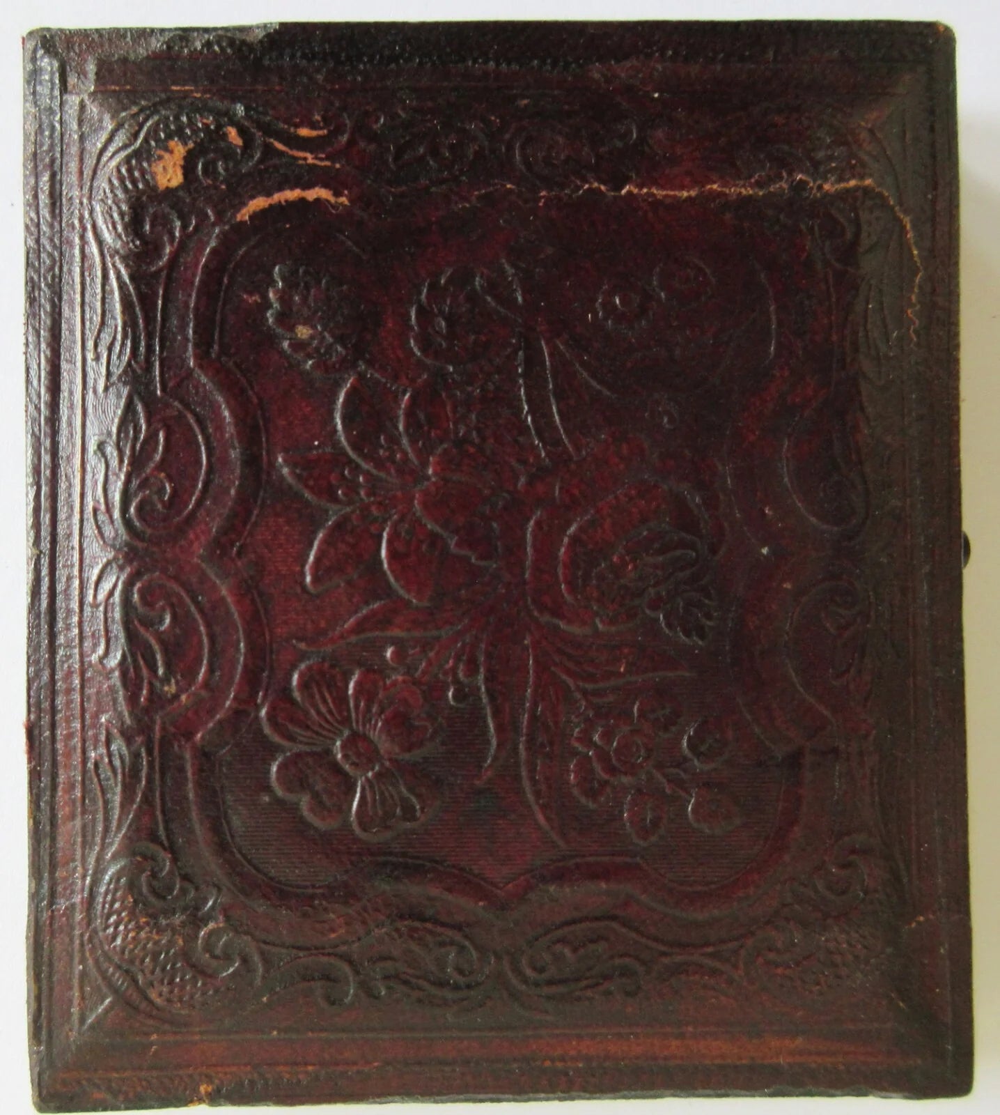 MAN, PIERCING EYES, PAINTED BACKGROUND. 6TH PLATE DAGUERREOTYPE, FULL CASE.