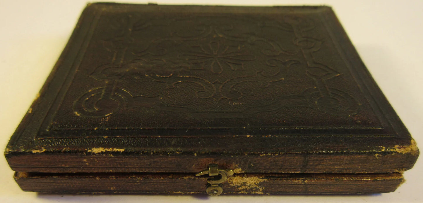 SHIPS CAPTAIN. CRISP, TINTED 6TH PLATE DAGUERREOTYPE, FULL CASE.