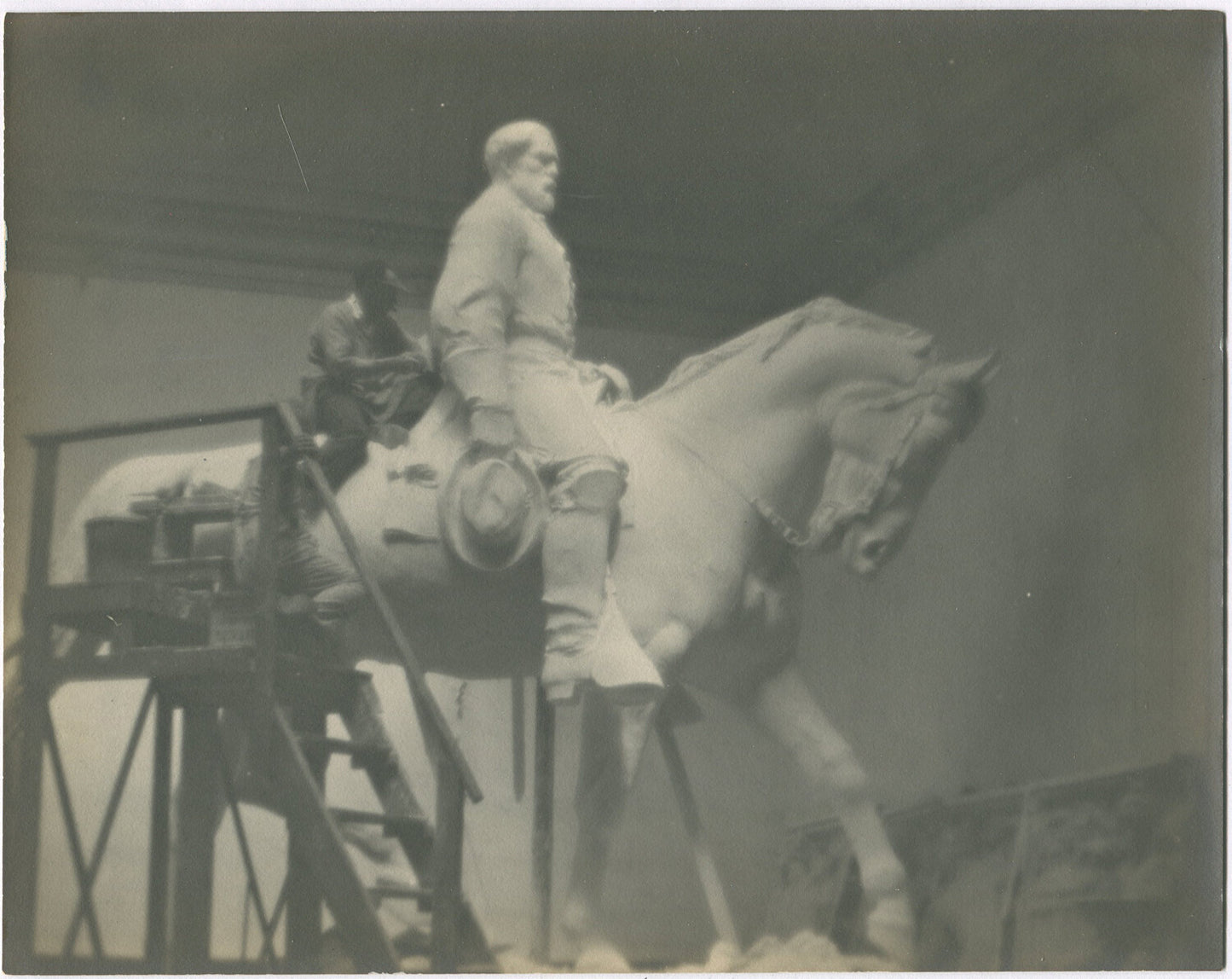 COMPLETING GEN. LEE STATUE. PICTORIALIST 8X10 SILVER PRINT IN 11X14 ARCHIVAL MAT