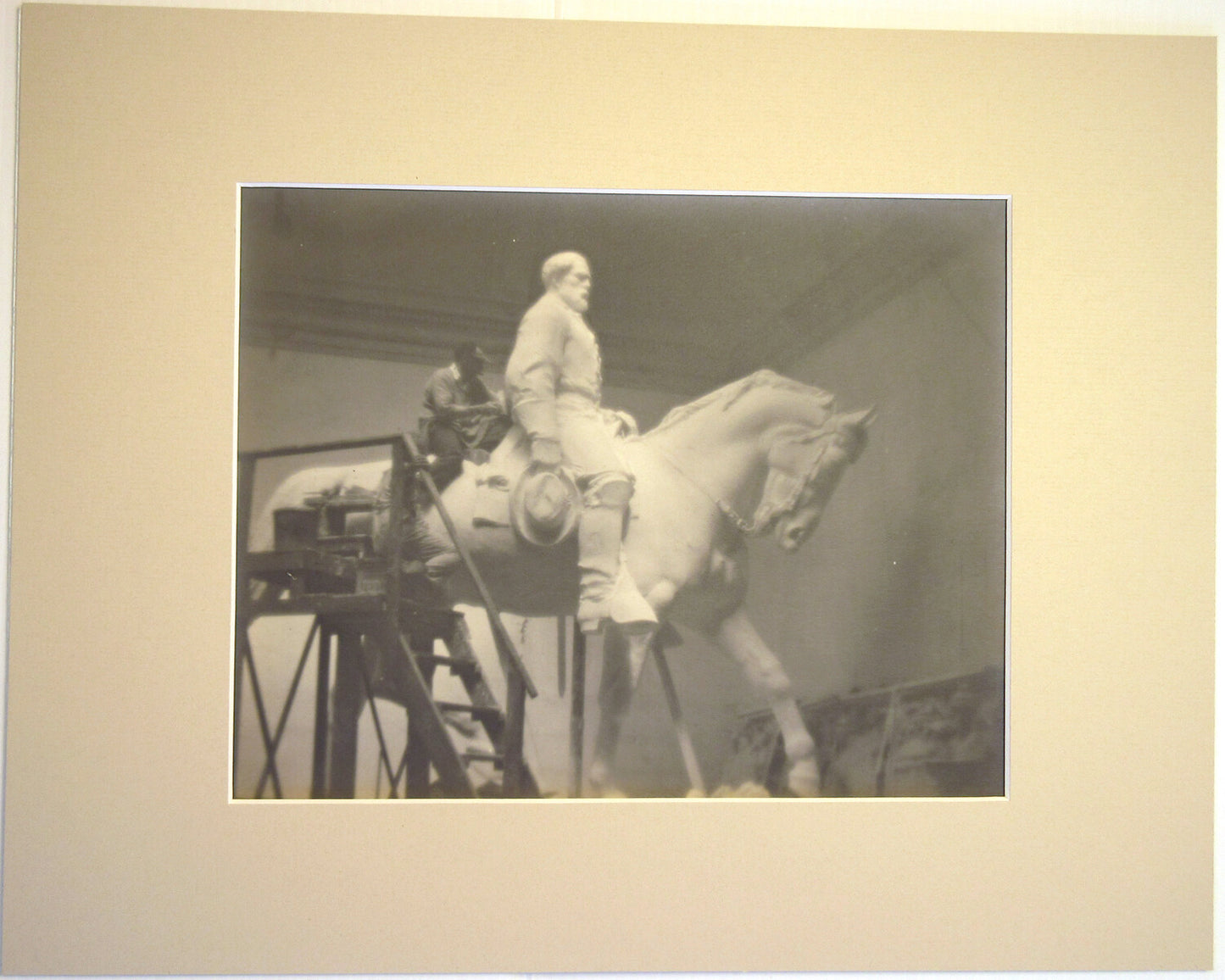 COMPLETING GEN. LEE STATUE. PICTORIALIST 8X10 SILVER PRINT IN 11X14 ARCHIVAL MAT