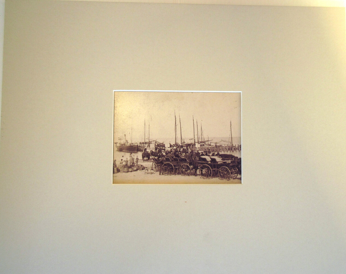 HARBOR SCENE. CABINET CARD BY NICKELSON, 11X14 ARCHIVAL MAT.
