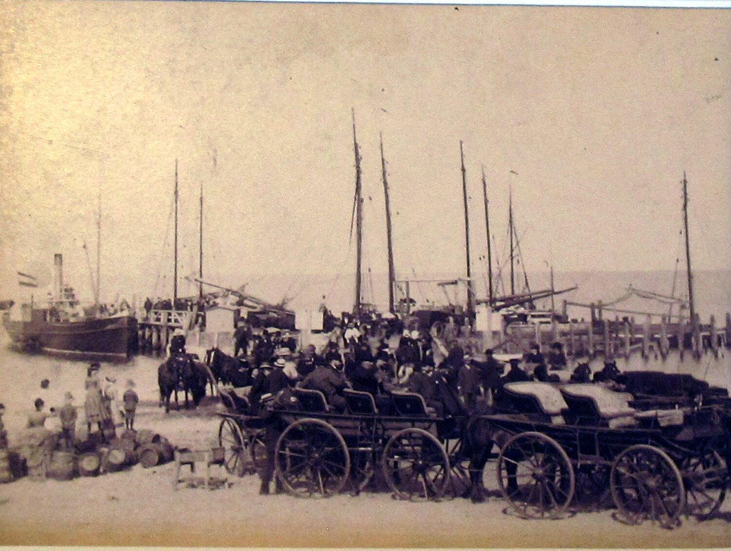 HARBOR SCENE. CABINET CARD BY NICKELSON, 11X14 ARCHIVAL MAT.