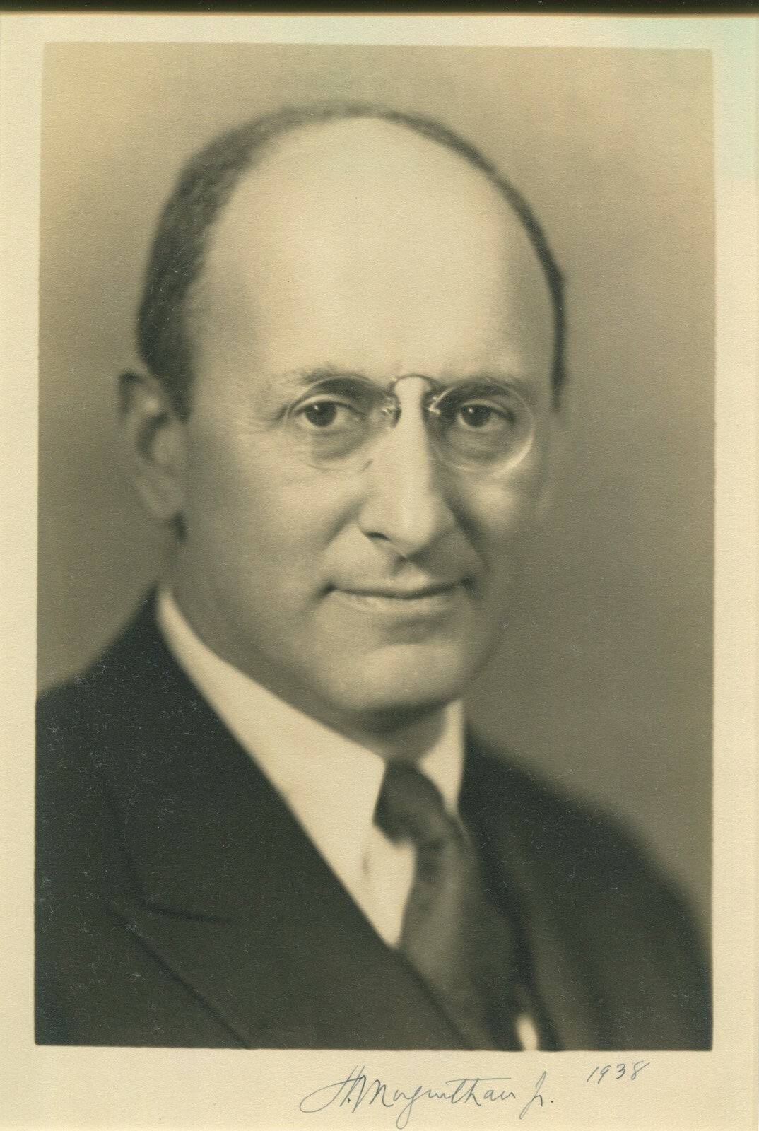 HENRY MORGENTHAU. U.S. SEC OF TREASURY. 1938. SIGNED PHOTOGRAVURE 11X14 MAT.
