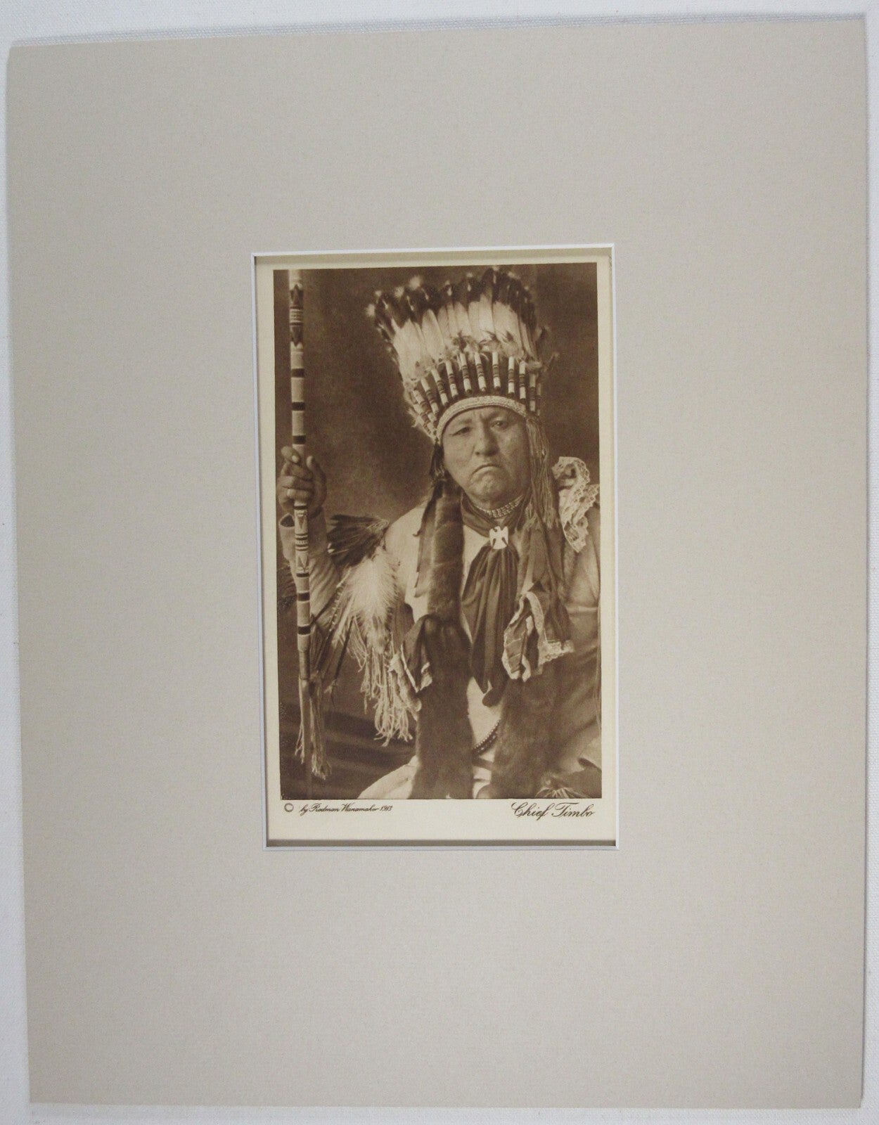 CHIEF TIMBO,COMANCHE. 9.75X6.5 PHOTOGRAVURE BY WANAMAKER IN 14X11 ARCHIVAL MAT.