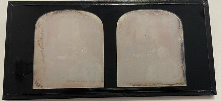 PAINTED STEREOVIEW DAGUERREOTYPE  COUPLE  ANTOINE CLAUDET  1850S MUSEUM QUALITY