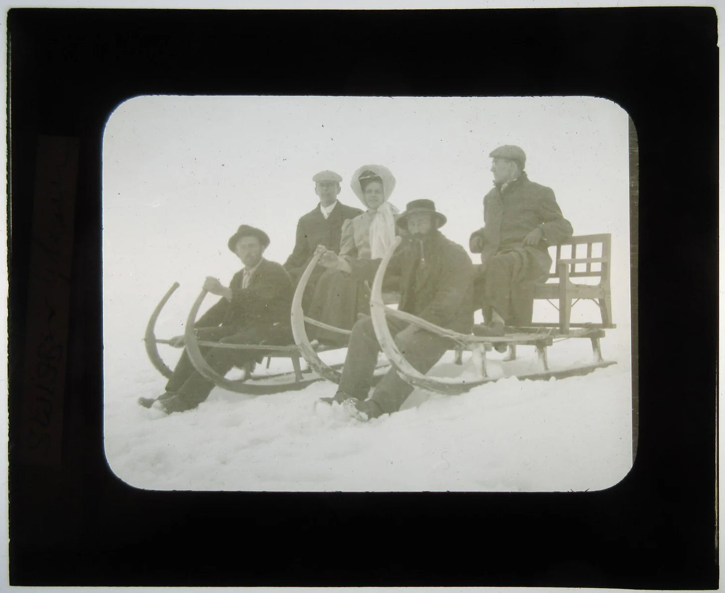 WINTER SLED TRAVEL, SWITZERLAND. PHOTO ON GLASS.