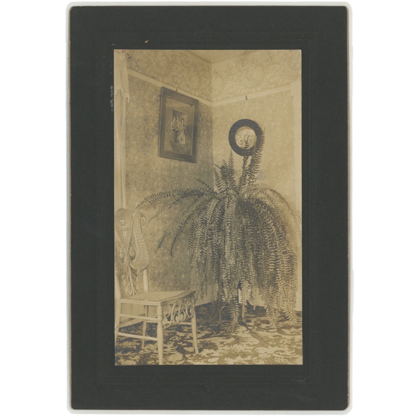VINTAGE PHOTOS - VICTORIAN HOUSE INTERIOR - SET OF (4). FIREPLACE, PLANTS, CHINA