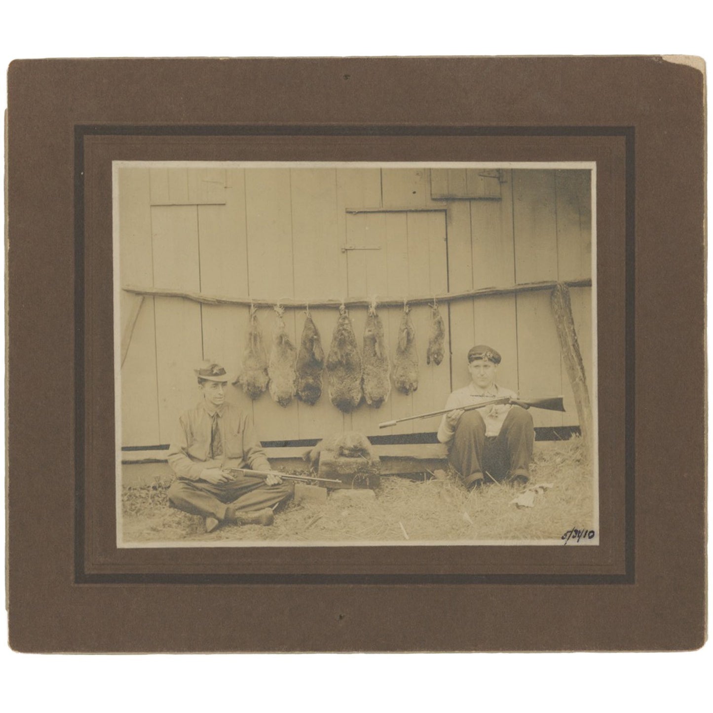 Vintage 1910 Hunting Photo - Hunters with Rifles & Beavers, Rustic Lodge Wall