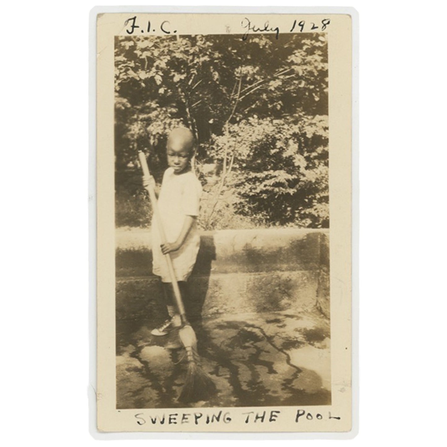 1928 Vintage Photo: African American Girl Sweeping Pool | Black & White Wall