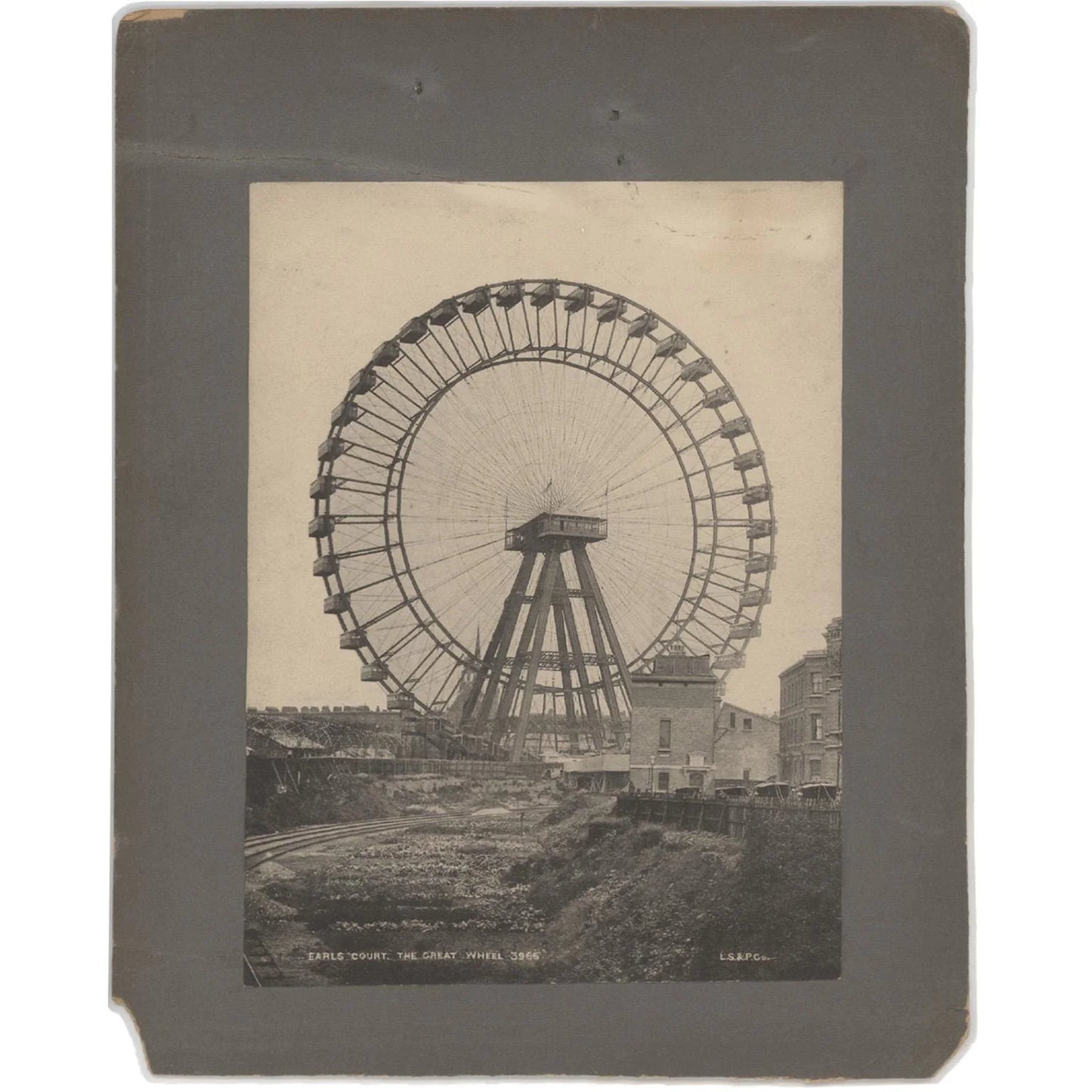 Antique Albumen Photograph of The Great Wheel, Earls Court London Historic Fairground Ferris Wheel