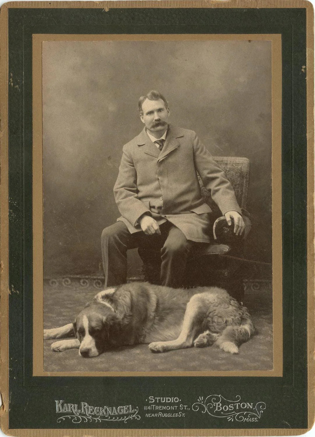 Vintage Photo Well Dressed Man and His Dog Boston Massachusetts