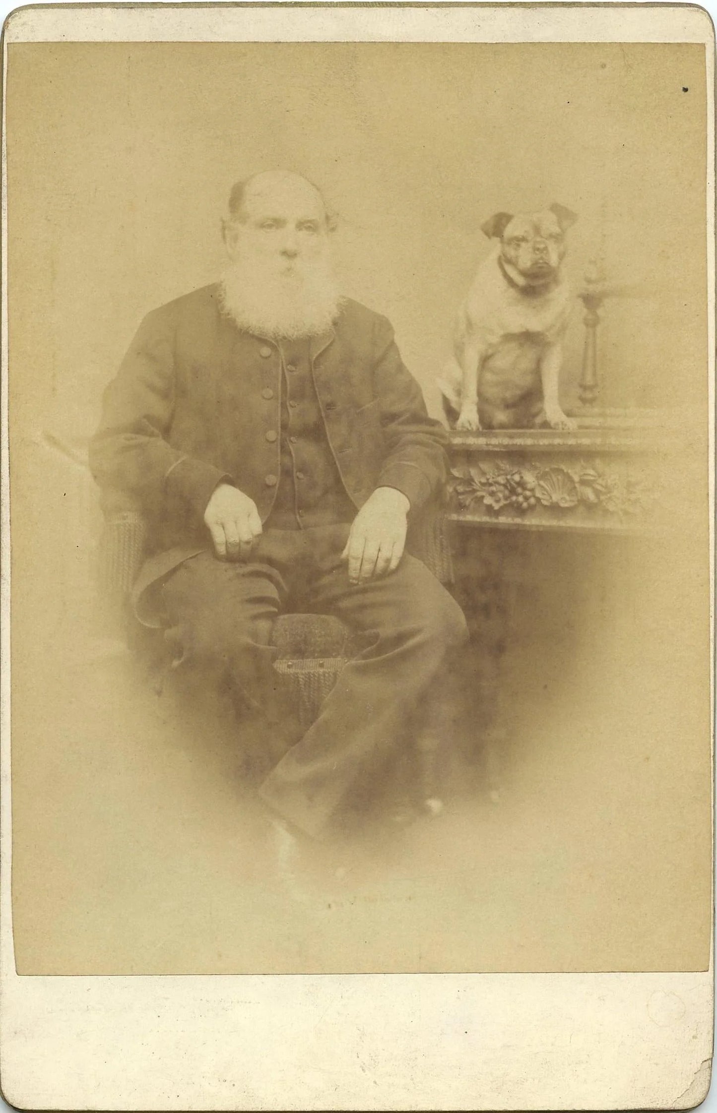 Vintage Cabinet Card Photo Bearded Man with his Dog