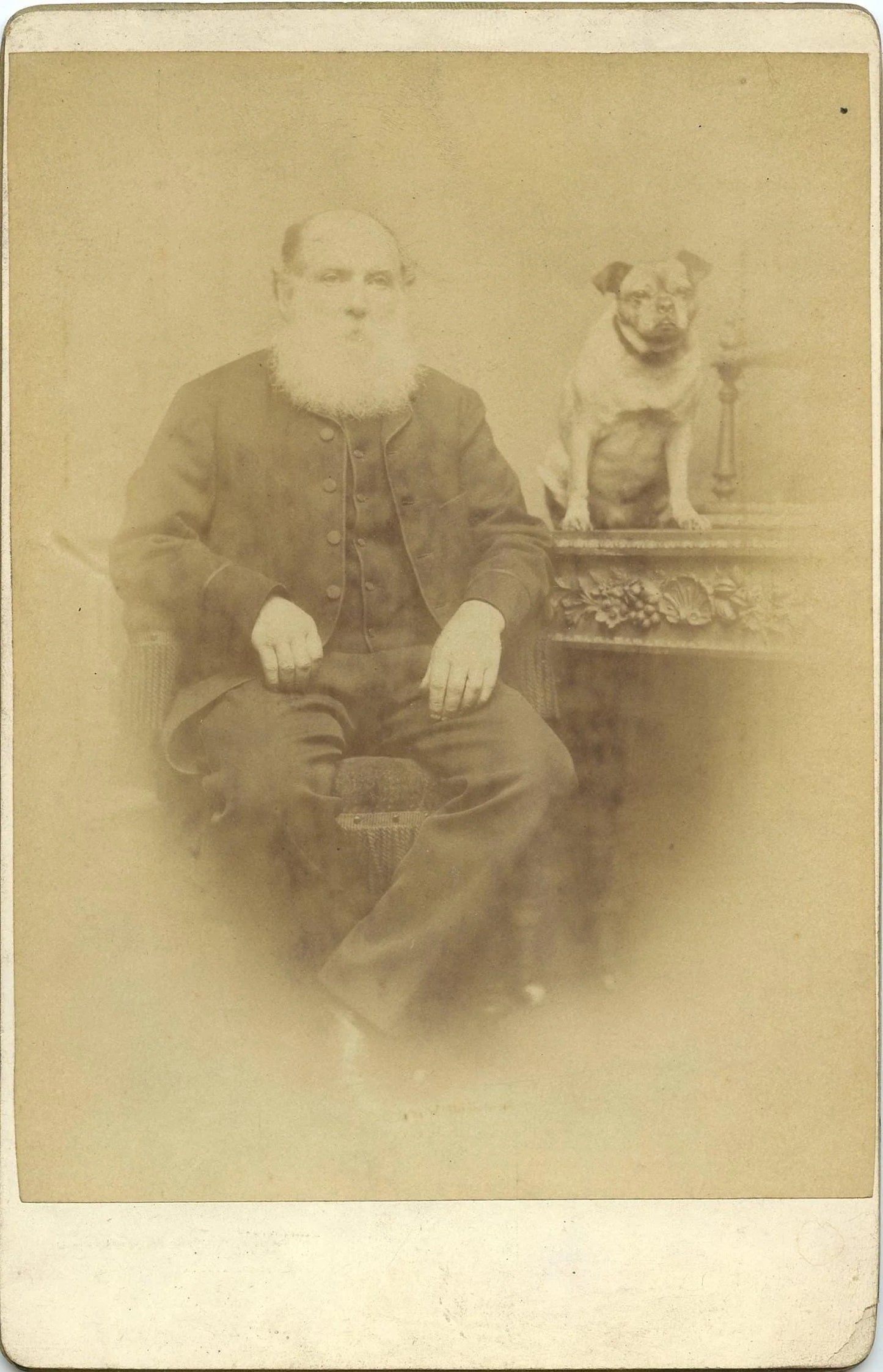 Vintage Cabinet Card Photo Bearded Man with his Dog