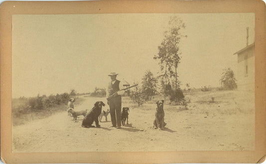 Vintage Photo Hunter/Rancher with 6 Dogs