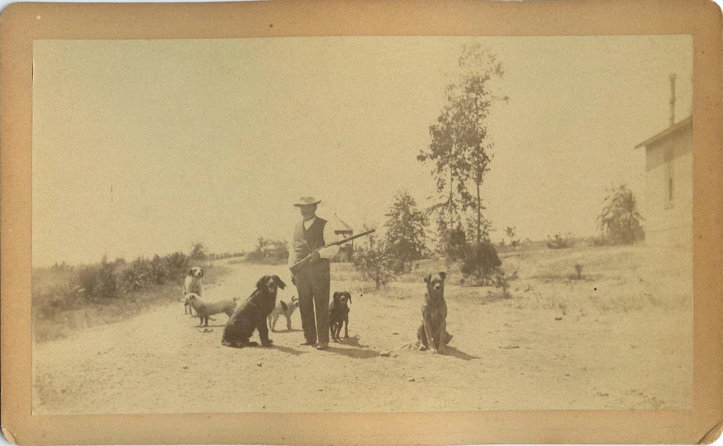 Vintage Photo Hunter/Rancher with 6 Dogs