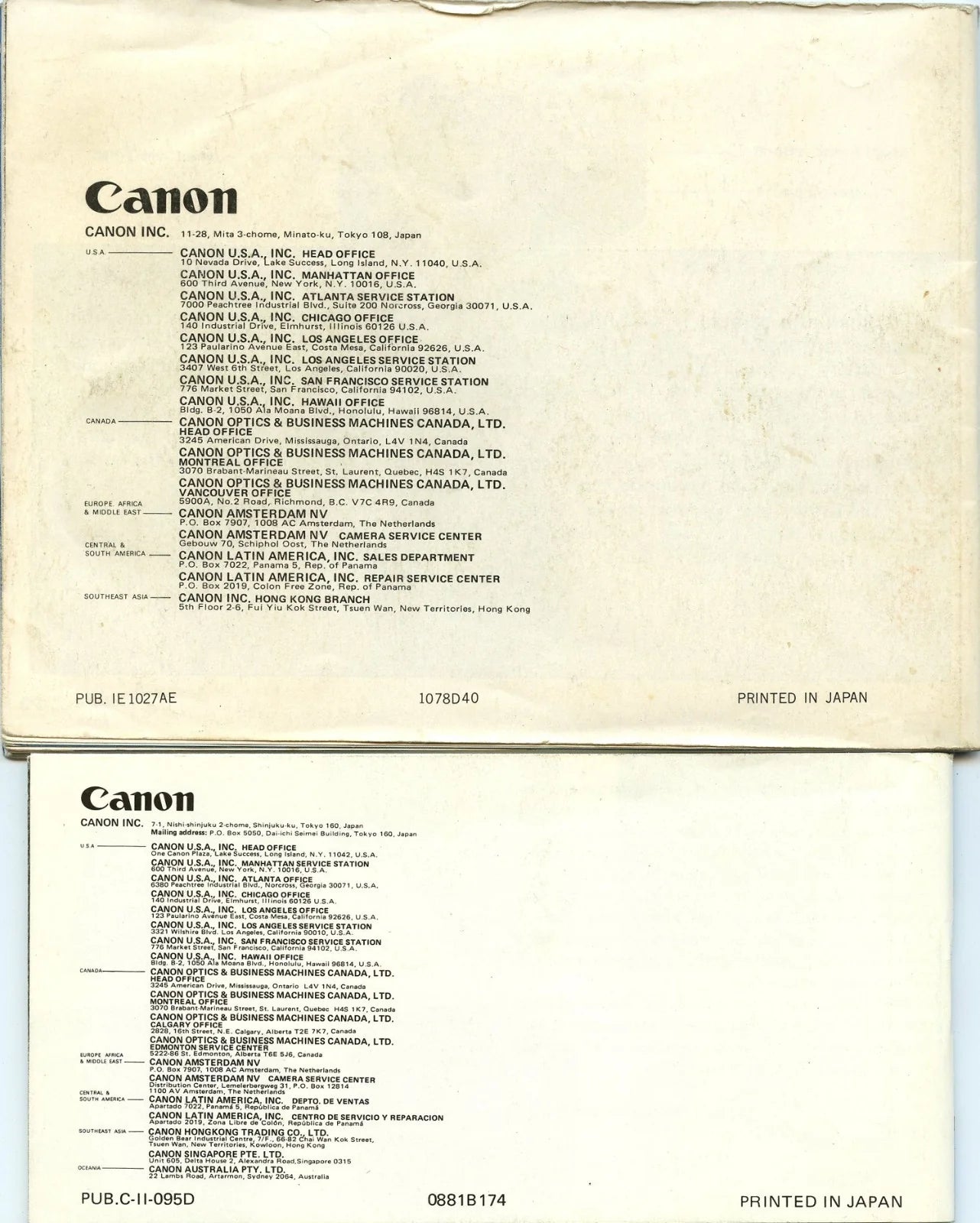 Set of 2 Original Canon Manuals for AE-1 and FD Lenses