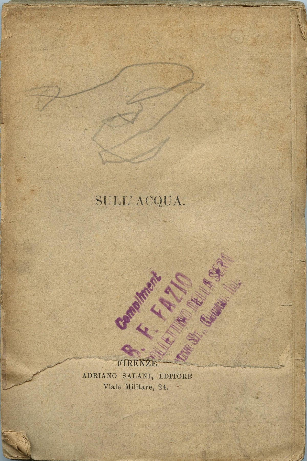 Vintage 1900 Italian Novel Sull'Acqua Guy de Maupassant