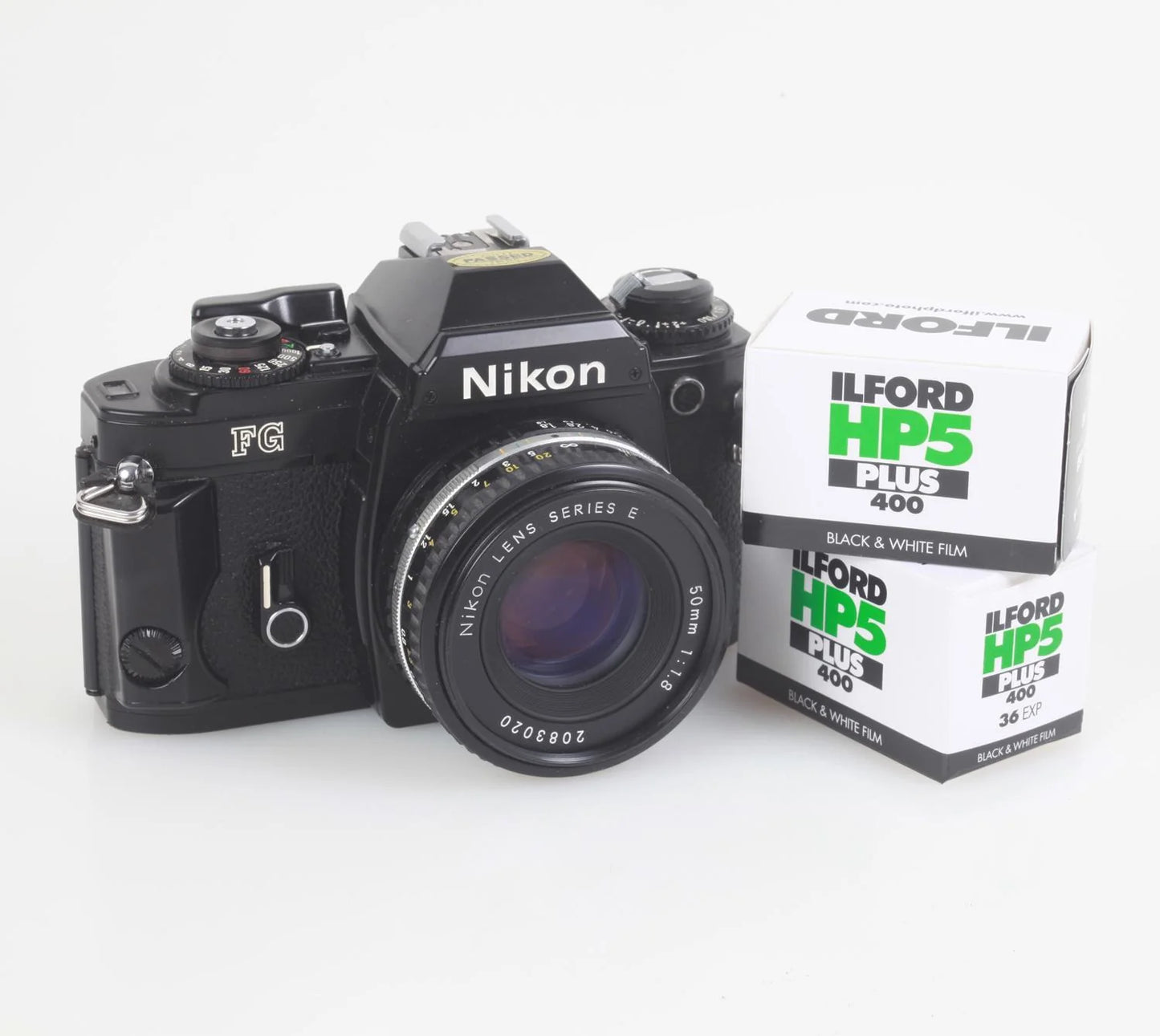 Nikon FG Student Film Camera Bundle w/50mm Lens, 2 Rolls of Ilford HP5 35mm Film
