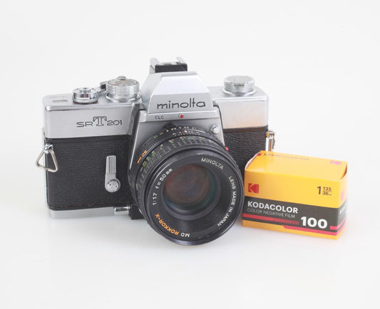 Minolta SRT201 35mm SLR Film Camera w/50mm f/1.7 Lens and Starter Film Roll