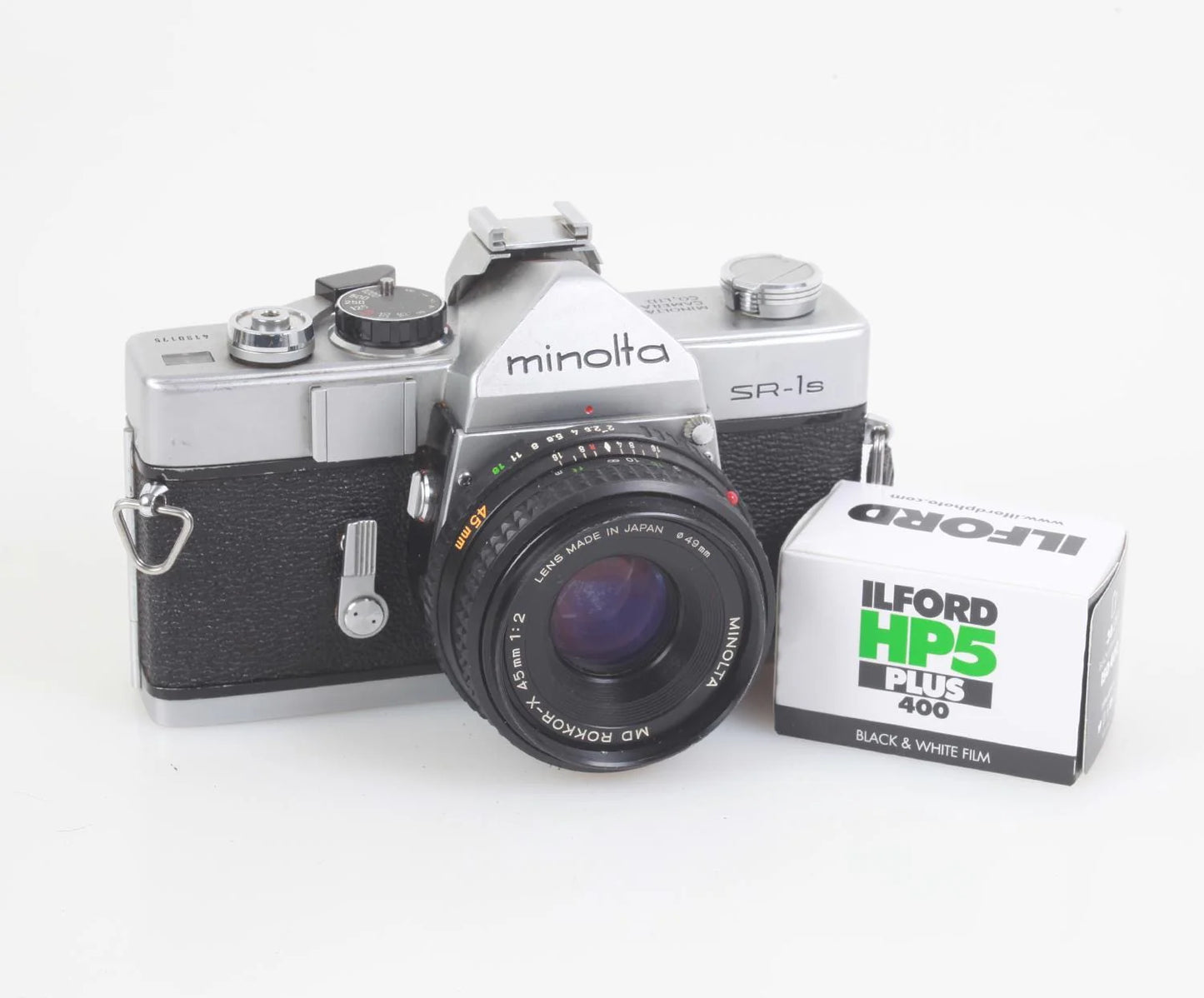 Minolta SR-1S 35mm SLR Film Camera w/Cold Shoe and 45mm f/2 Lens Tested Working