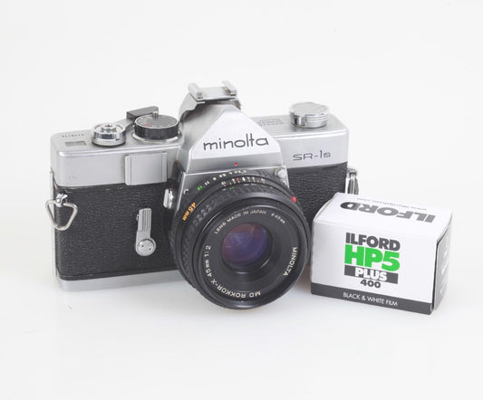 Minolta SR-1S 35mm SLR Film Camera w/Cold Shoe and 45mm f/2 Lens Tested Working