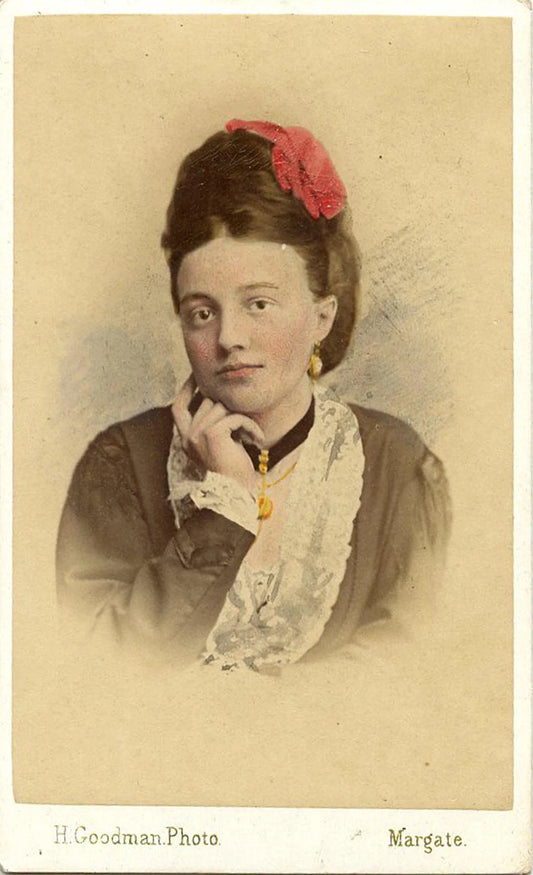 Vintage CDV Woman with Fancy Jewelry Hand Colored