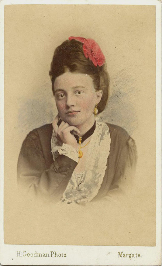 Vintage CDV Woman with Fancy Jewelry Hand Colored