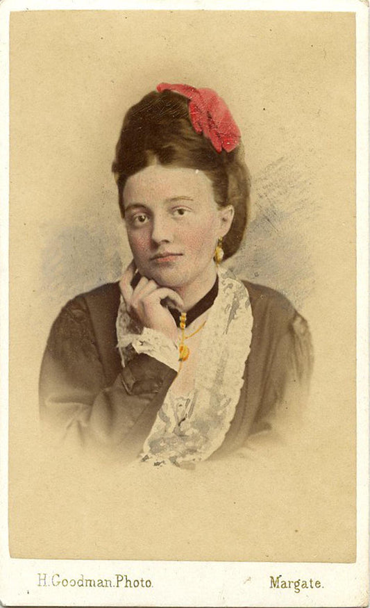 Vintage CDV Woman with Fancy Jewelry Hand Colored