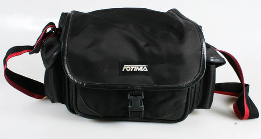 FOTIMA BLACK AND RED CAMERA BAG WITH STRAP