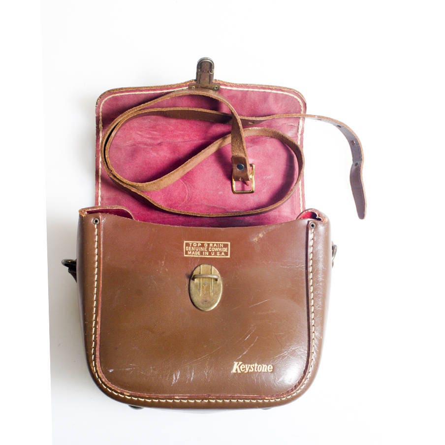 Brown Vintage Leather Camera Carrying Case with Strap 1940s