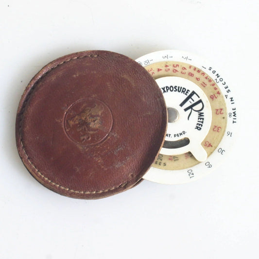 Vintage Fr Exposure Meter//Small Celluloid Dials In Leather Case