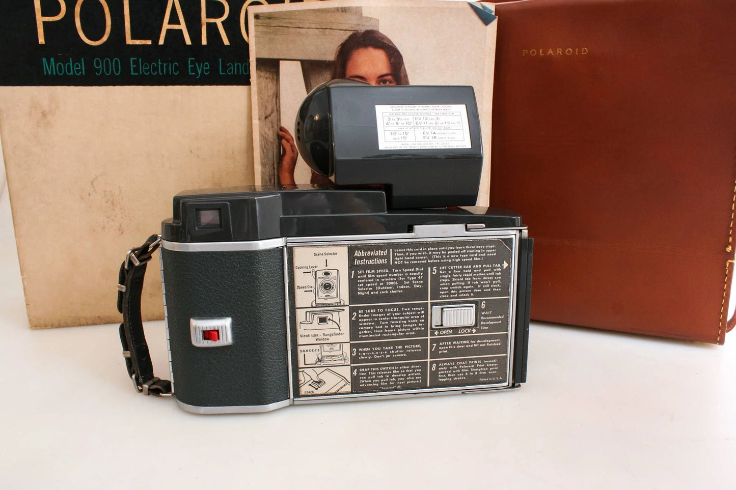 Polaroid Electric Eye Land Camera, Model 900, In Original Box w/ Manual, Flash and Carrying1Case