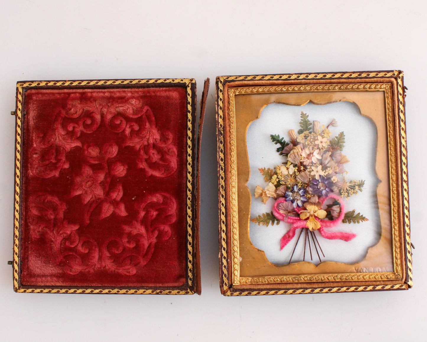 Rare 1840s 6th Plate Photo Carrier with Pressed Flowers