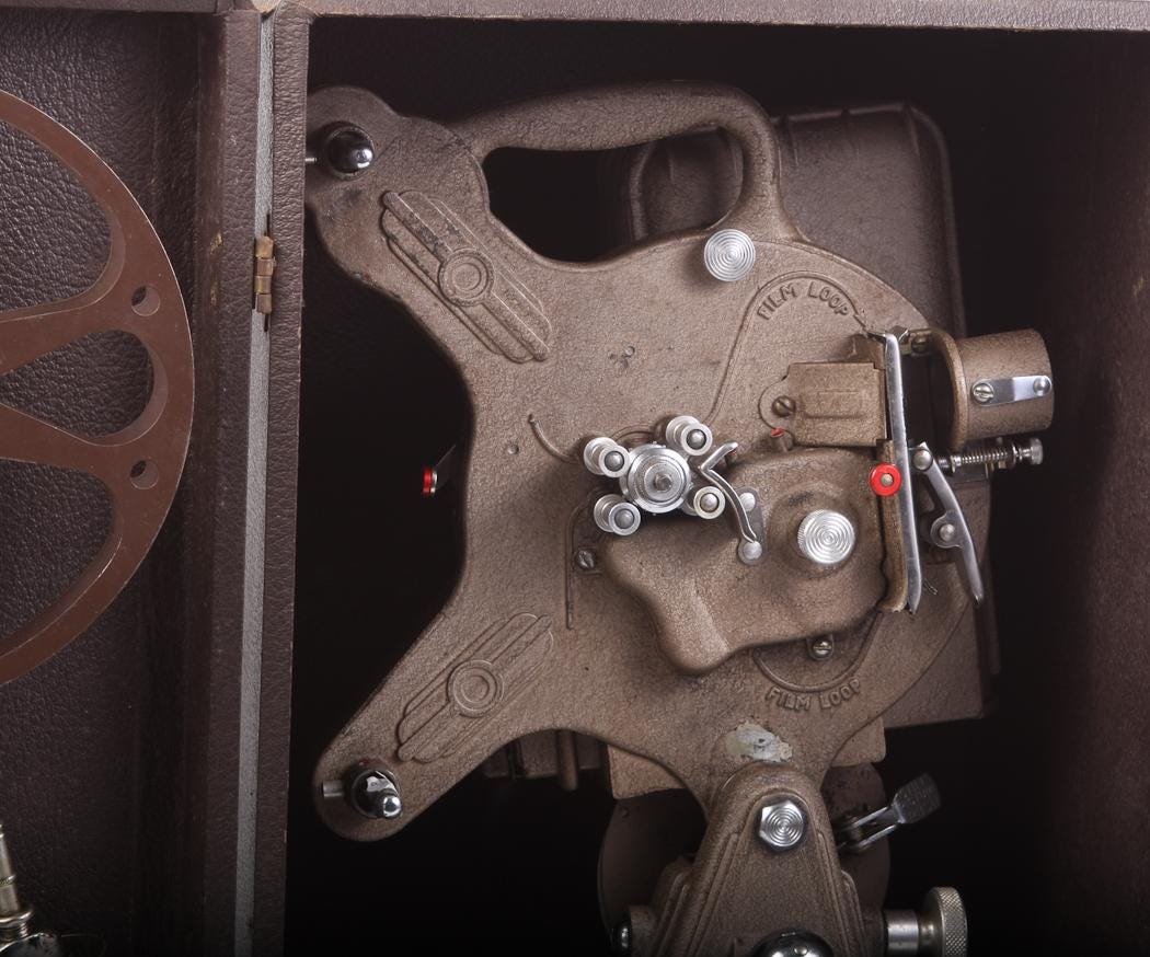 Art Deco Cine/Movie Projector w/Reel, Manual & Oil Can, Display Only, No Lens