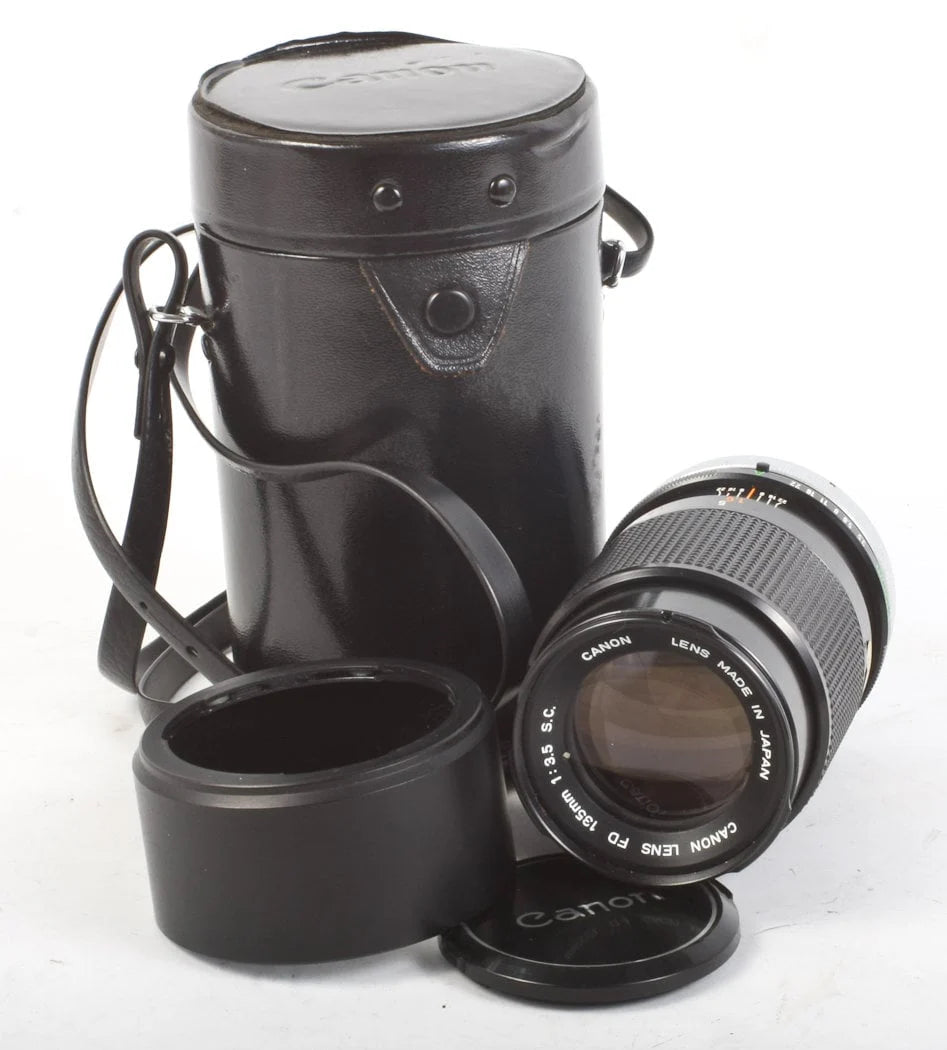 Canon 135MM F 3.5 S.C. Lens w/ Case, Strap, Original Hood and Front & Rear Caps
