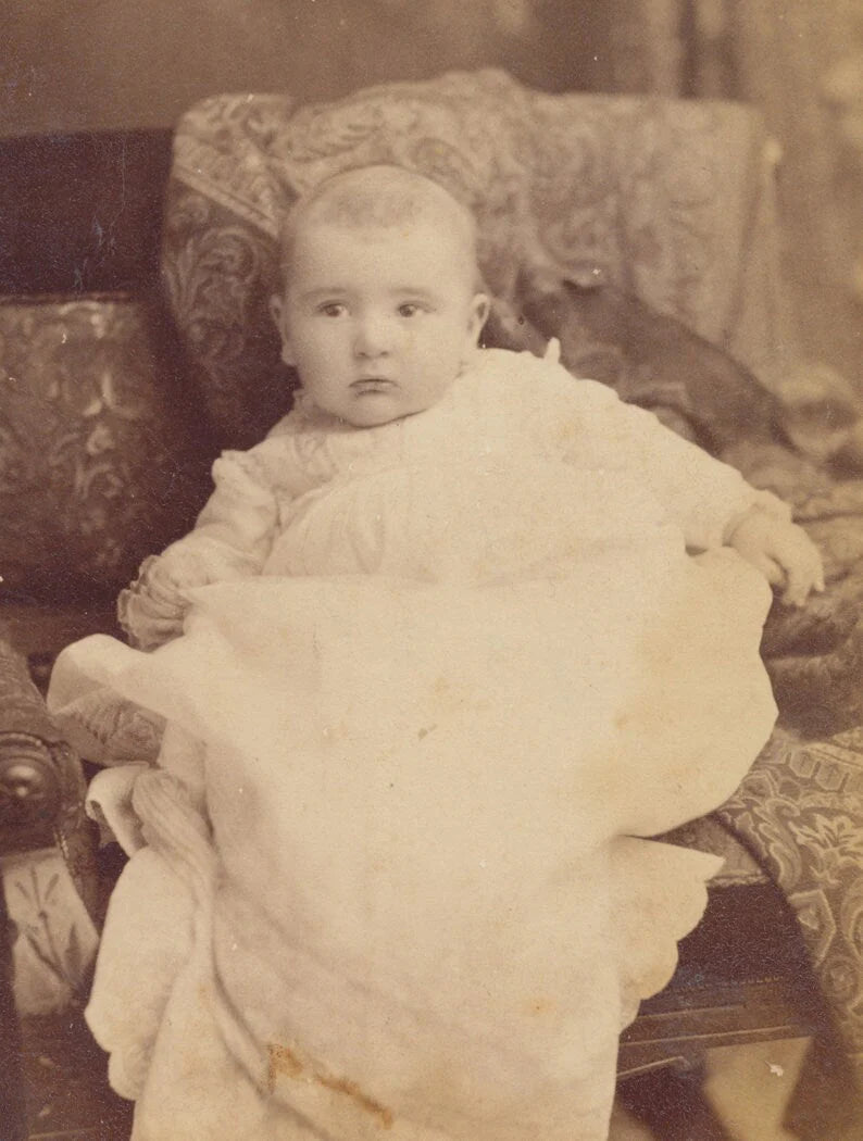 Cute Baby in Cascading Dress. Cabinet Card. New York.