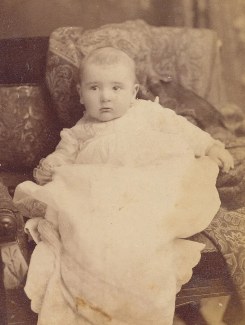 Cute Baby in Cascading Dress. Cabinet Card. New York.
