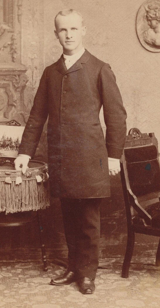 Man w/ Jacket Buttoned All the Way Up. Cabinet Card. Jamestown New York.