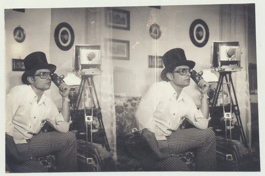 Double Print. Man in Top Hat w/ Multiple Cameras. Silver Print.