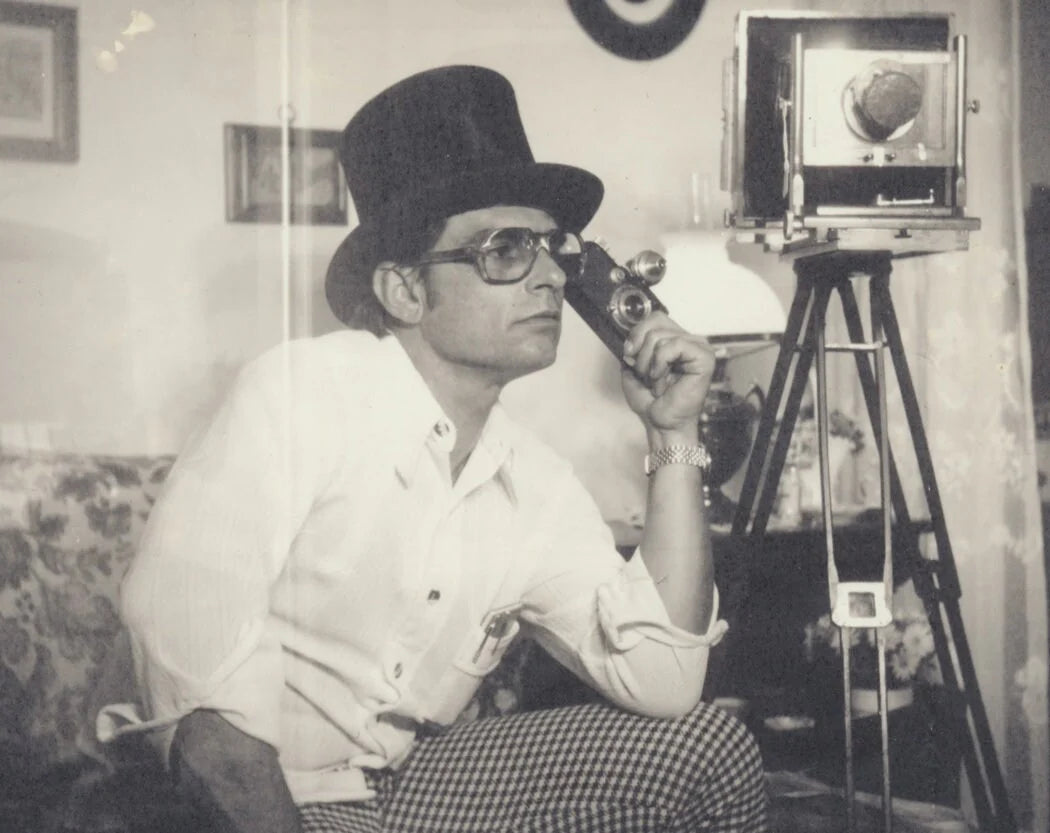 Double Print. Man in Top Hat w/ Multiple Cameras. Silver Print.