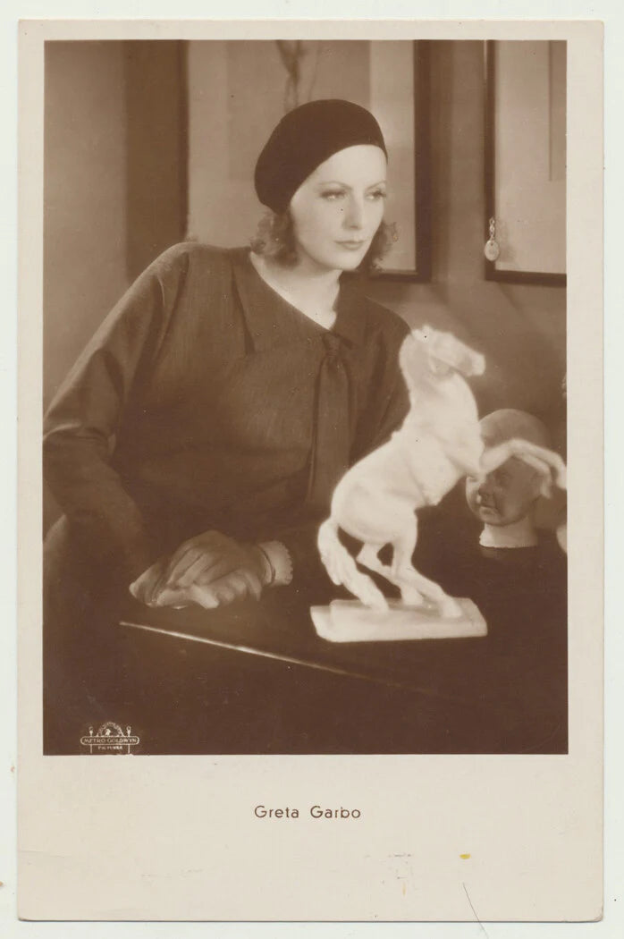Woman Posing at a Very Strange Art Gallery. Photo Postcard.