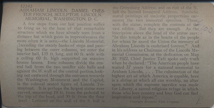 Stereoview of Abraham Lincoln Memorial - Washington, DC