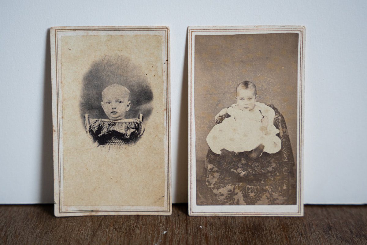 Set of 2 CDV Photographs of Civil War Era Babies w/ Stamps - Hackensack, NJ