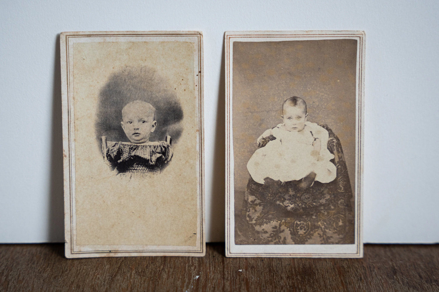 Set of 2 CDV Photographs of Civil War Era Babies w/ Stamps - Hackensack, NJ