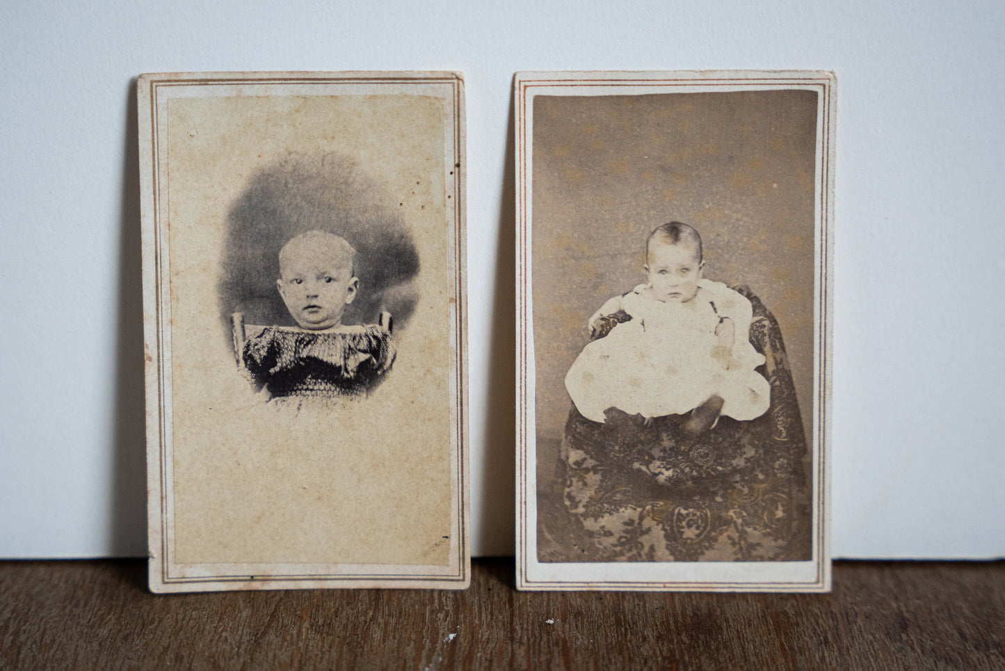 Set of 2 CDV Photographs of Civil War Era Babies w/ Stamps - Hackensack, NJ