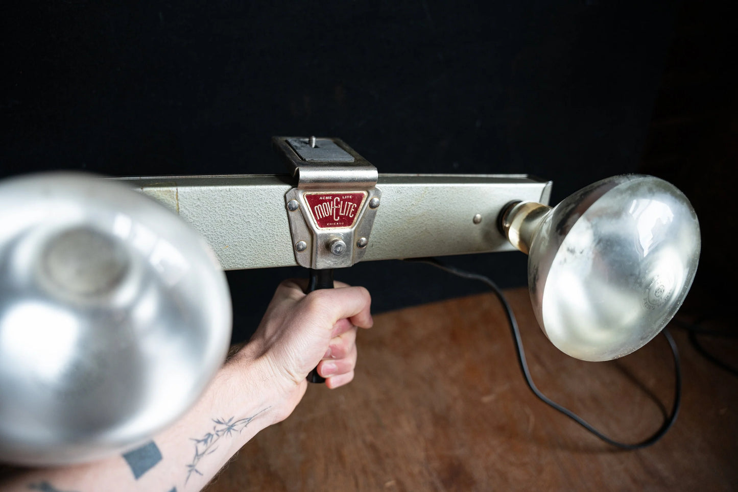 Art Deco Movie Light - Olive Green in Suitcase