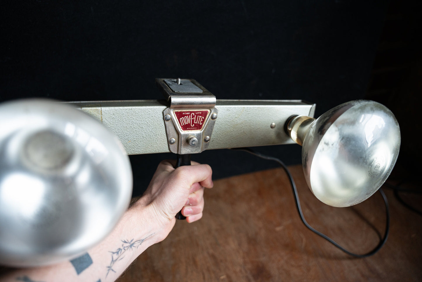 Art Deco Movie Light - Olive Green in Suitcase