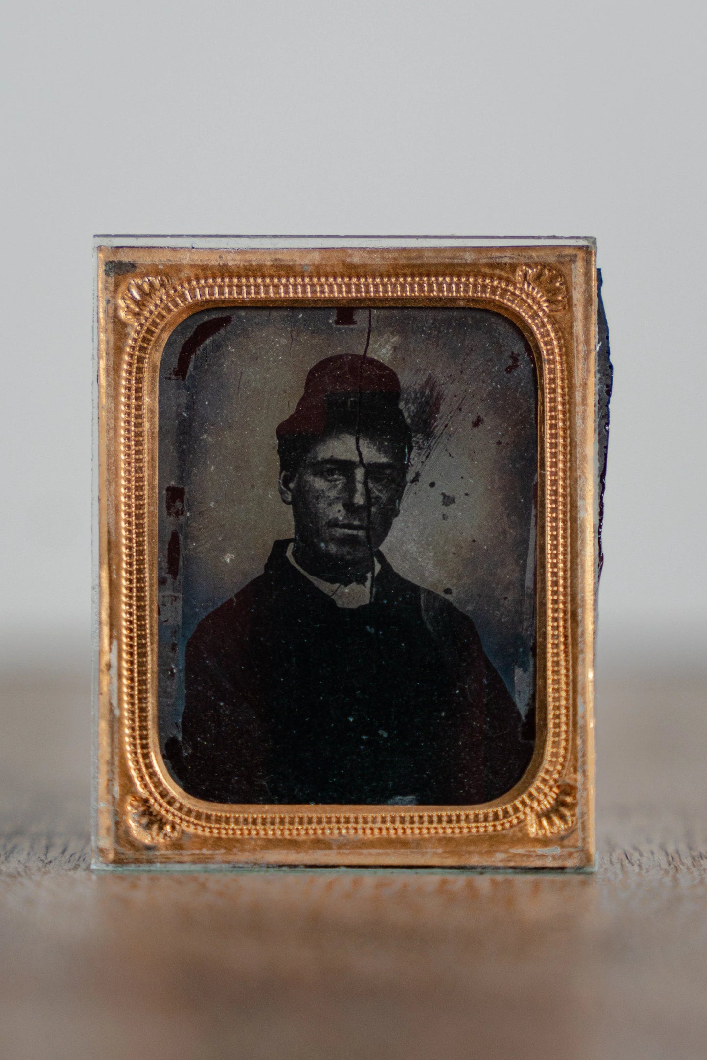 Man w/ Kepi - 1860s Ambrotype Photograph on Ruby Glass 1860 'S